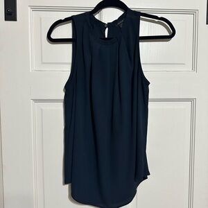 Ann Taylor Blue Sleeveless Tank Top with Mandarin Collar